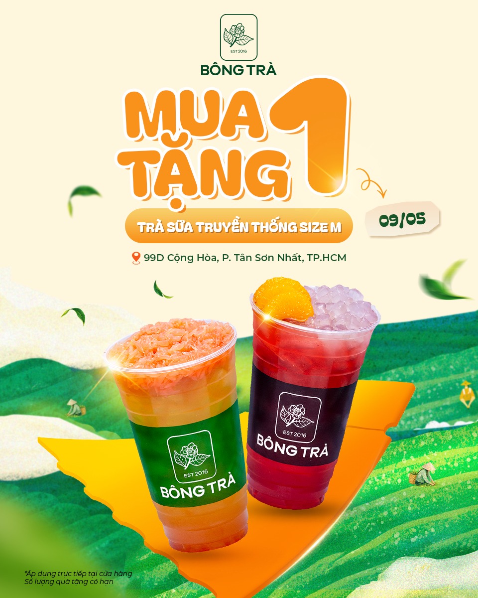 GRAND OPENING BÔNG TRÀ CỘNG HOÀ. MUA 1 TẶNG 1