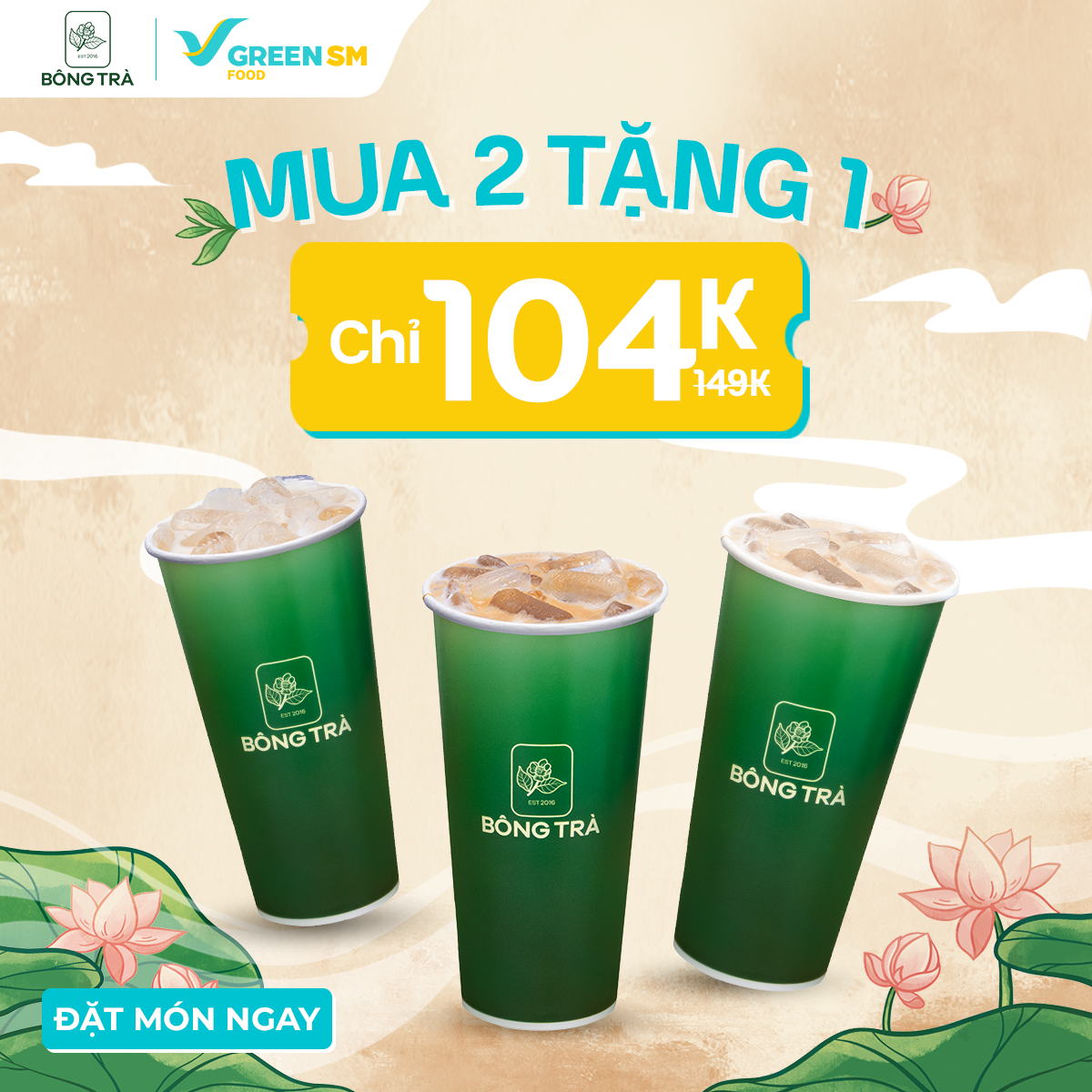 MUA 2, TẶNG TH&Ecirc;M 1 - 3 LY CHỈ 104K